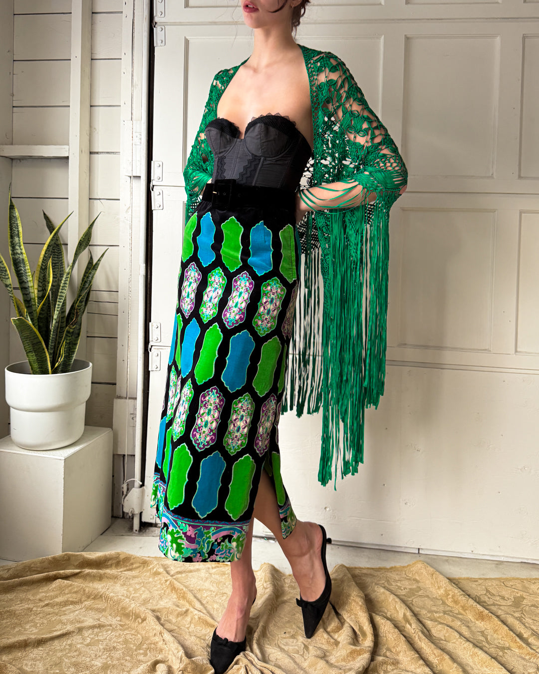 60s Mr Dino Velvet Skirt | S