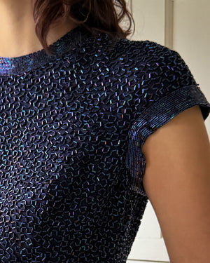 60s Beaded Silk Top | S-M