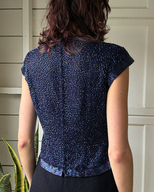60s Beaded Silk Top | S-M
