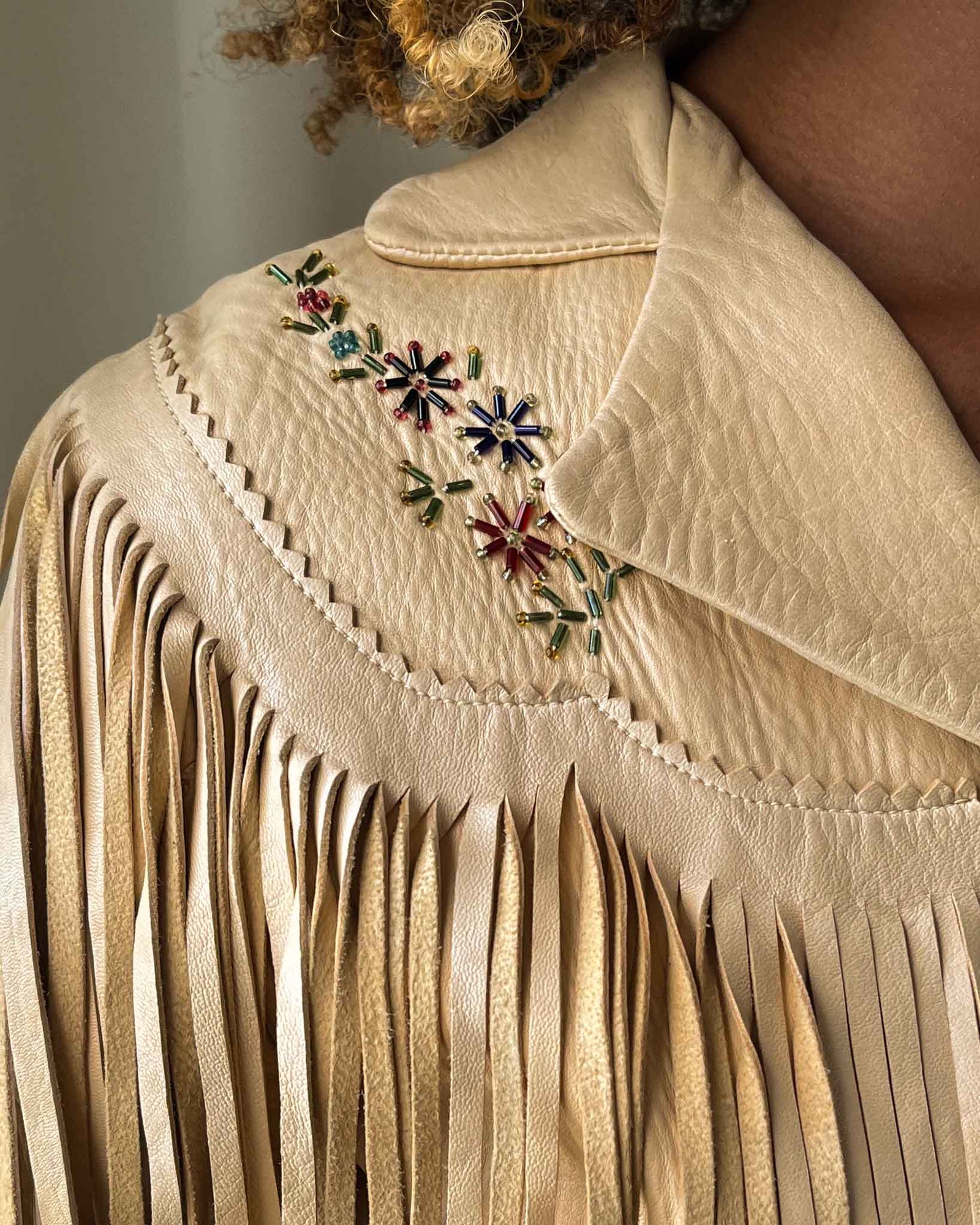 50s Beaded Western Leather Jacket | XS-S