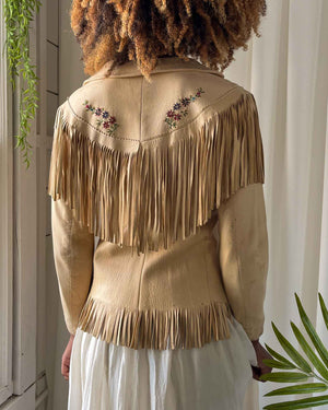 50s Beaded Western Leather Jacket | XS-S