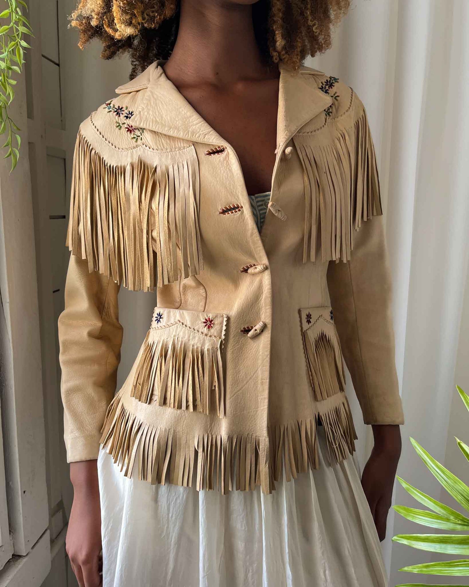 50s Beaded Western Leather Jacket | XS-S