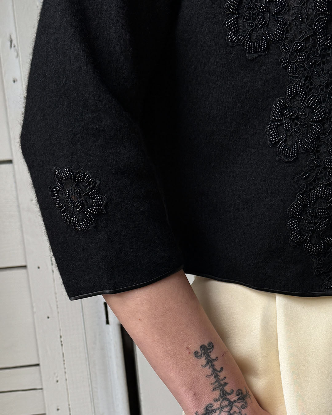 60s Beaded Lace & Wool Cardigan | M-L
