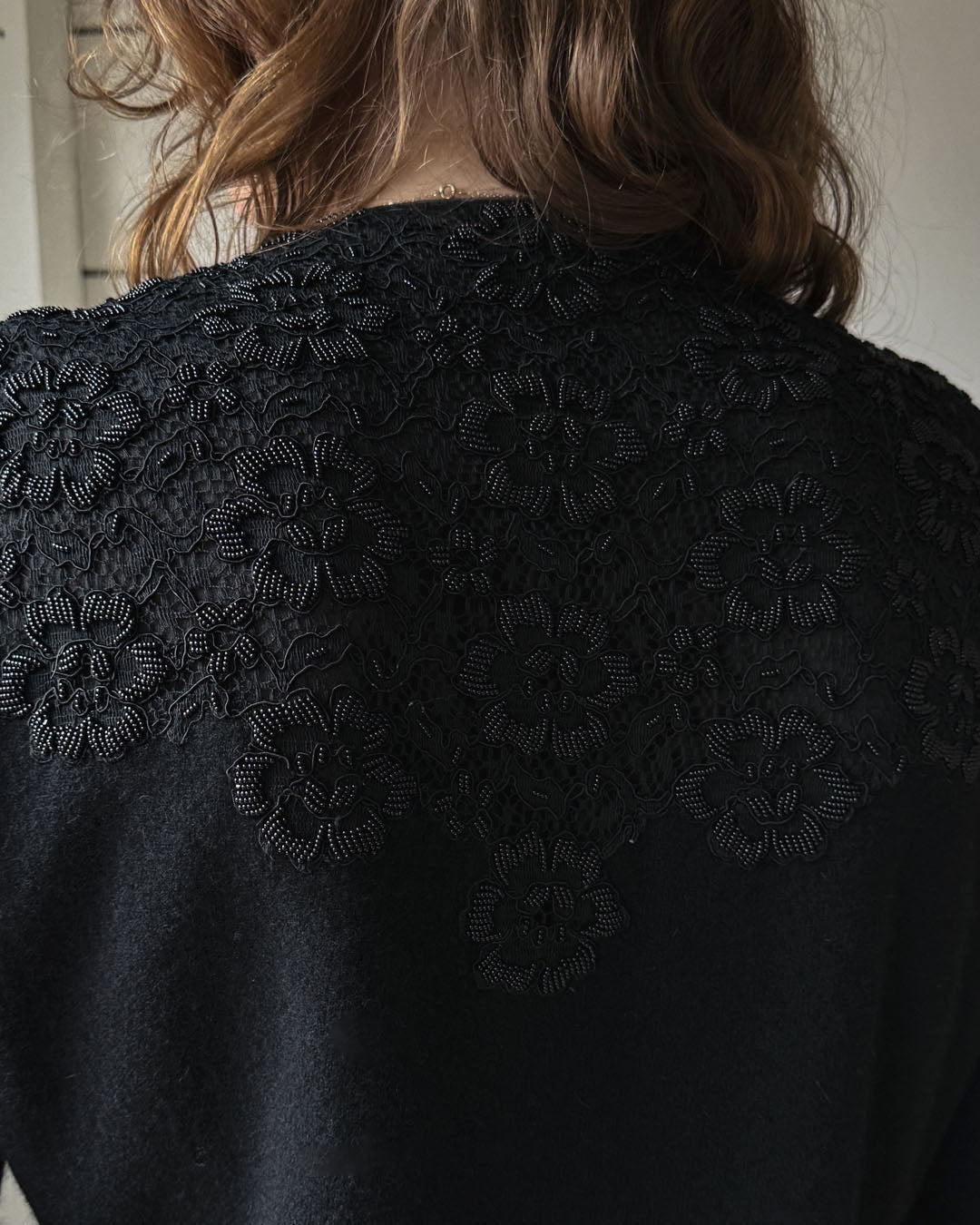60s Beaded Lace & Wool Cardigan | M-L