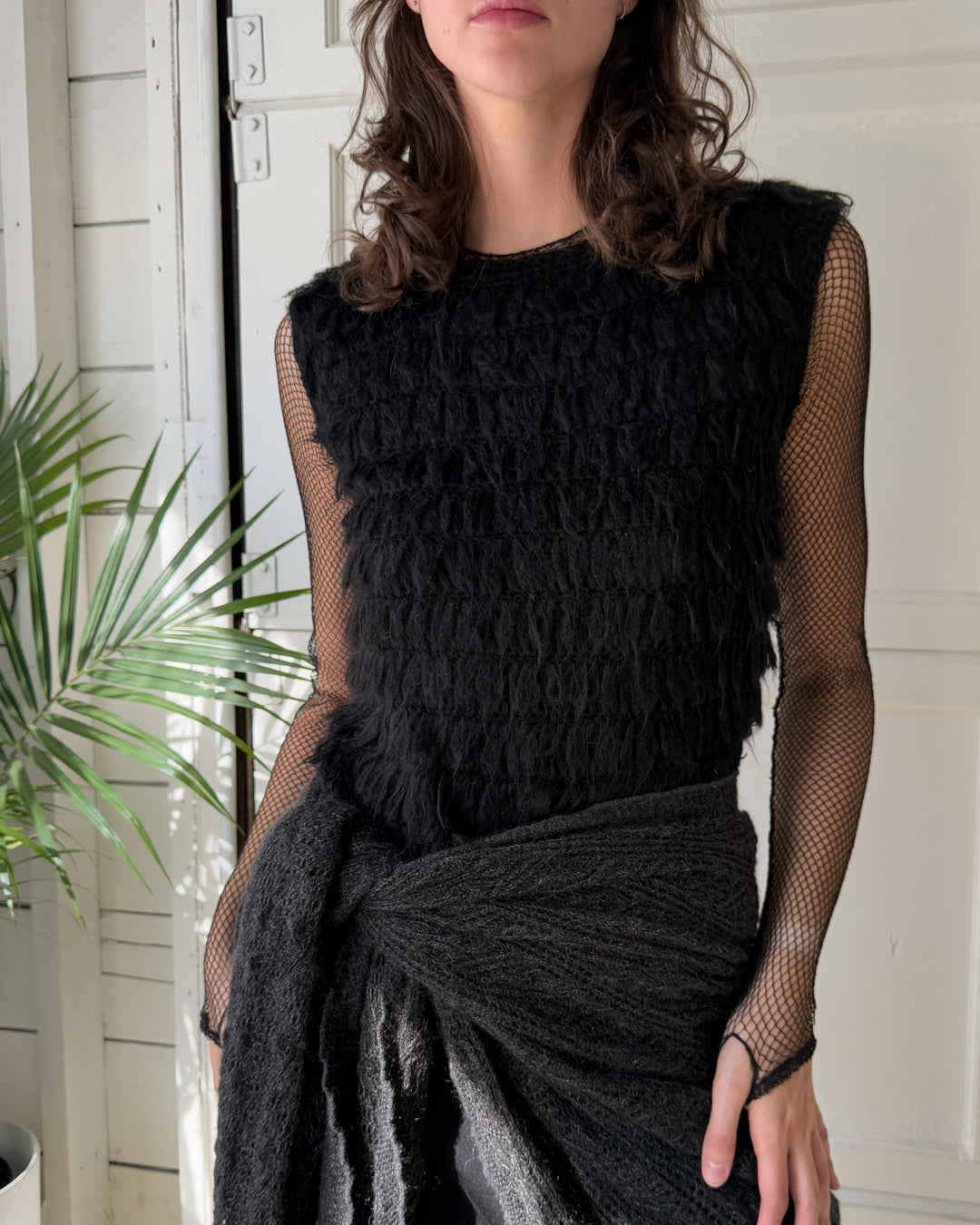 60s Fringe Knit Vest Top | S-M