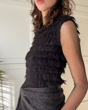 60s Fringe Knit Vest Top | S-M