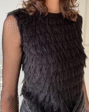 60s Fringe Knit Vest Top | S-M