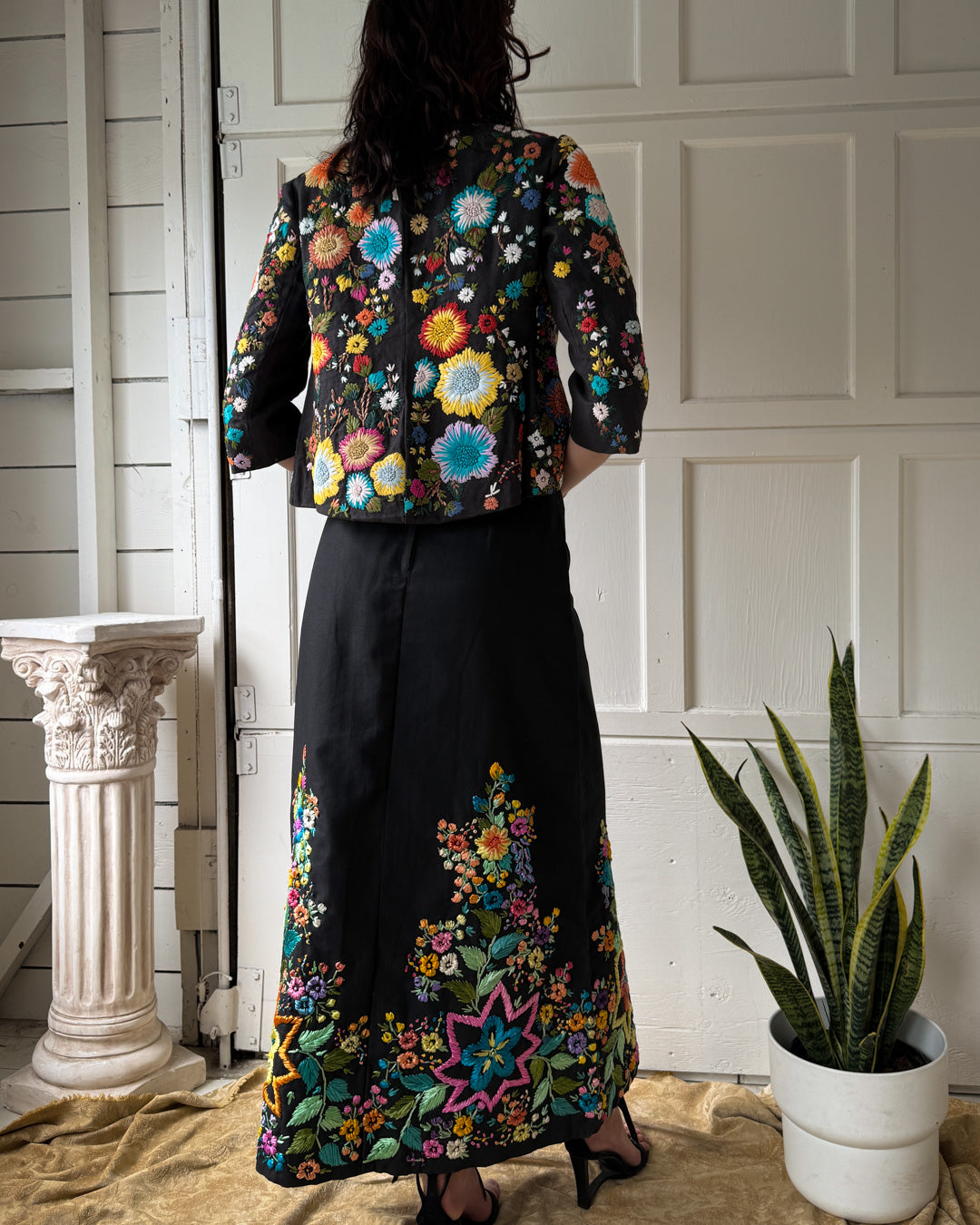 60s Raffia Embroidered Skirt | M