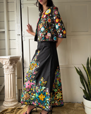 60s Raffia Embroidered Skirt | M