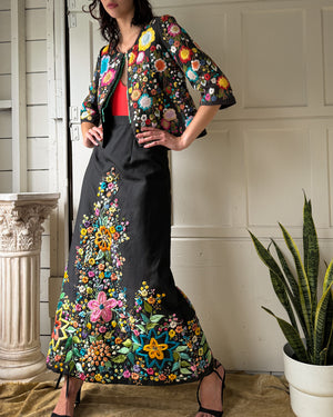 60s Raffia Embroidered Skirt | M