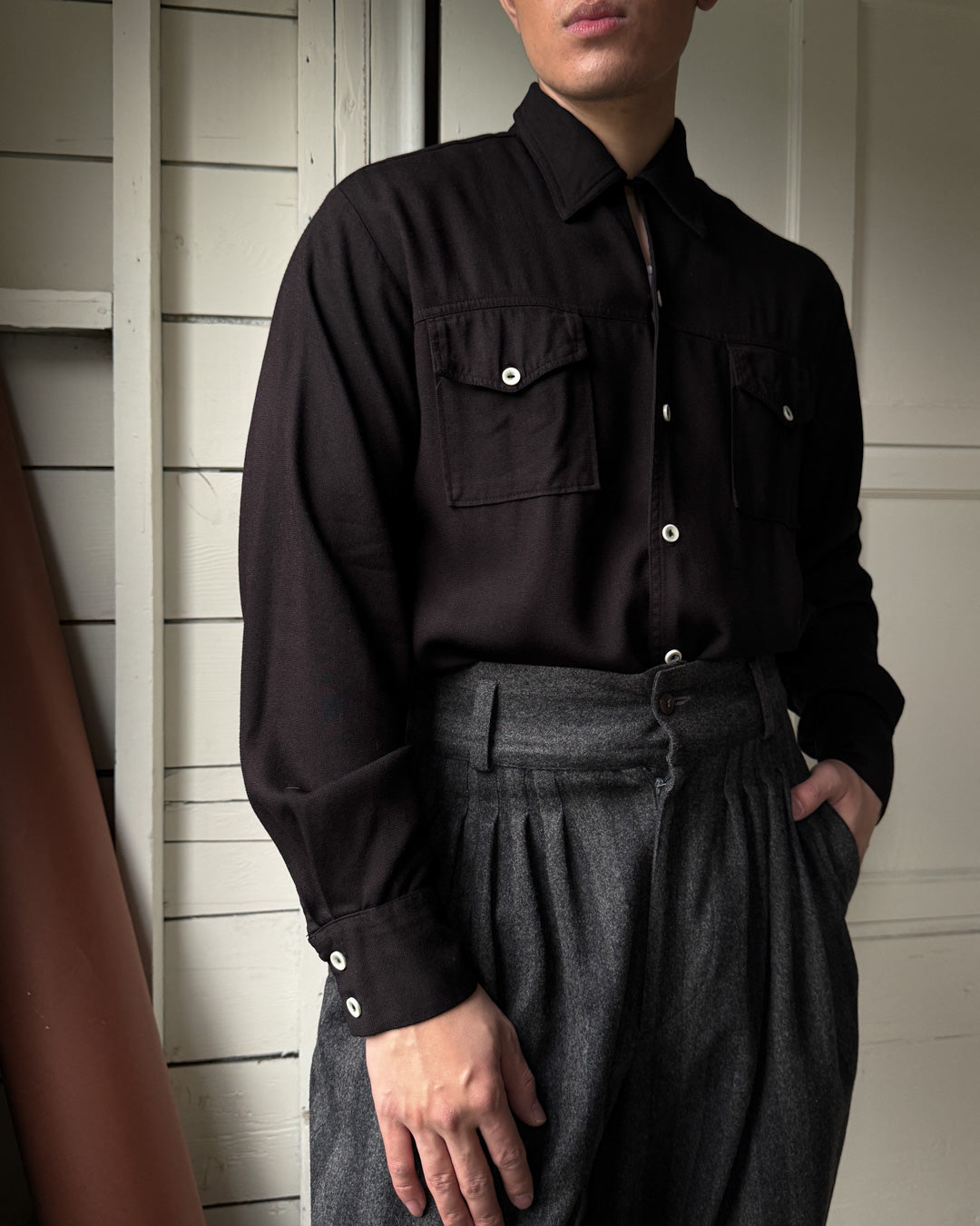 60s Rayon Loop Collar Shirt | L