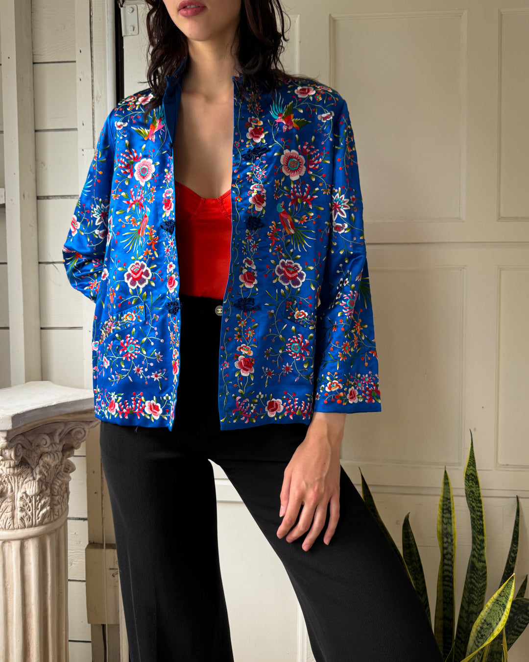 60s Embroidered Silk Jacket | S-M