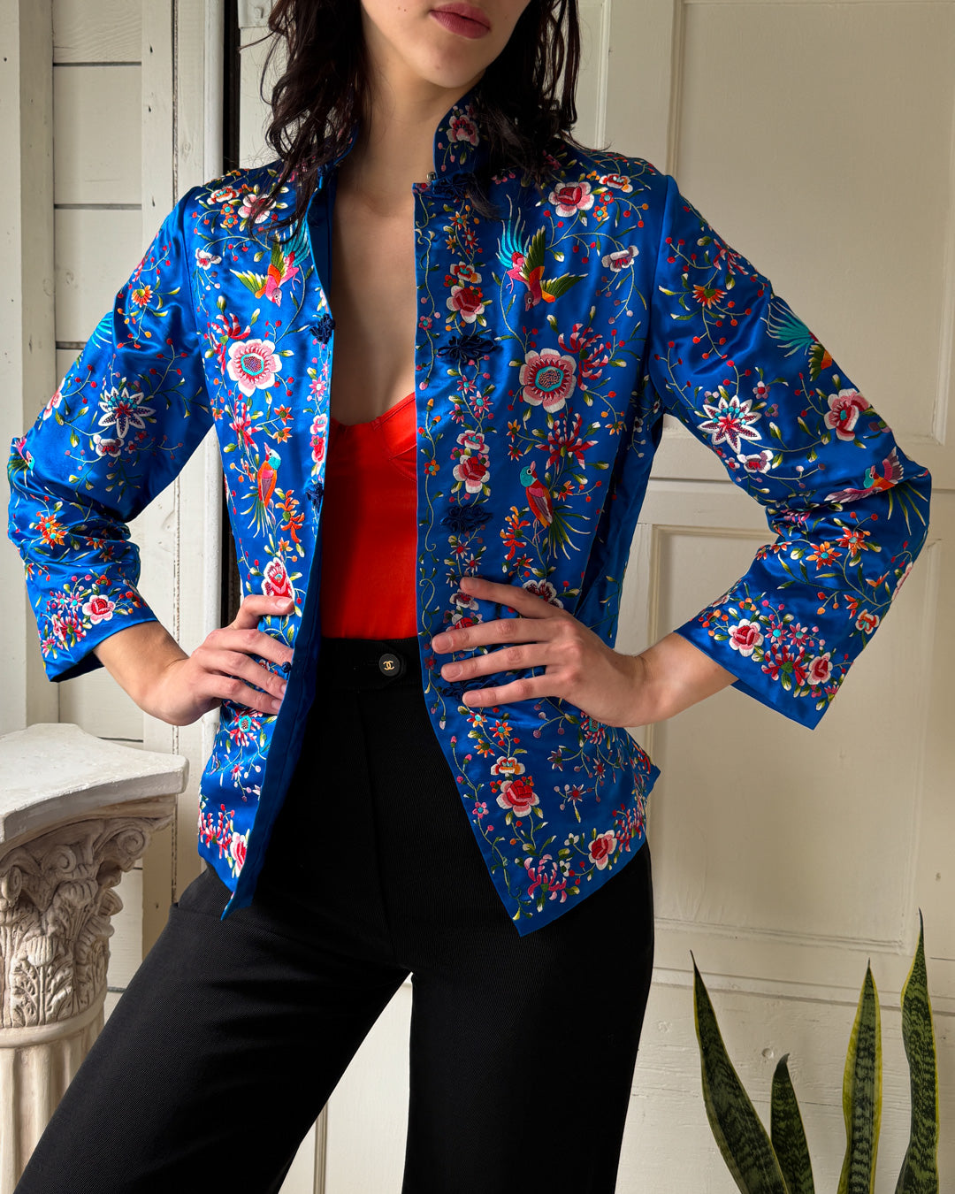 60s Embroidered Silk Jacket | S-M