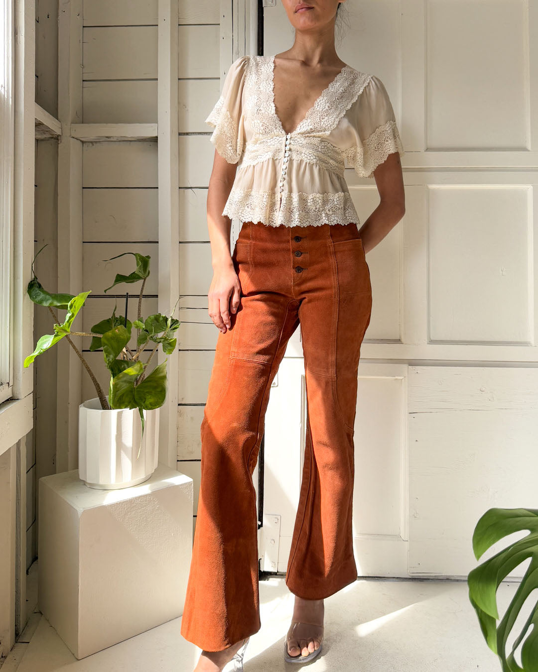 60s Suede Flare Pants | XS-S