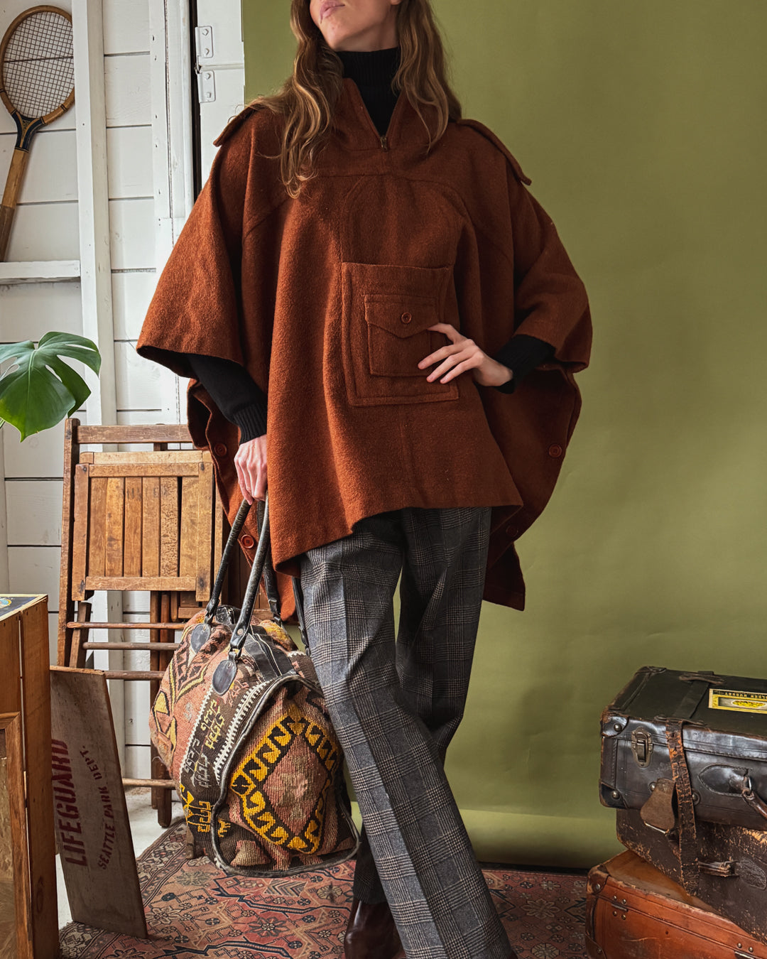 60s Hooded Wool Poncho | OSFM