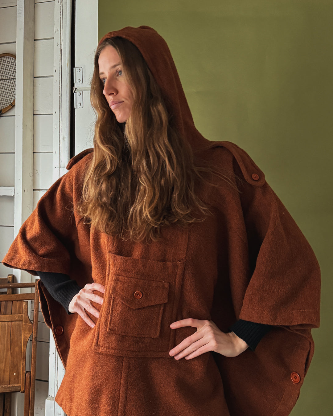 60s Hooded Wool Poncho | OSFM