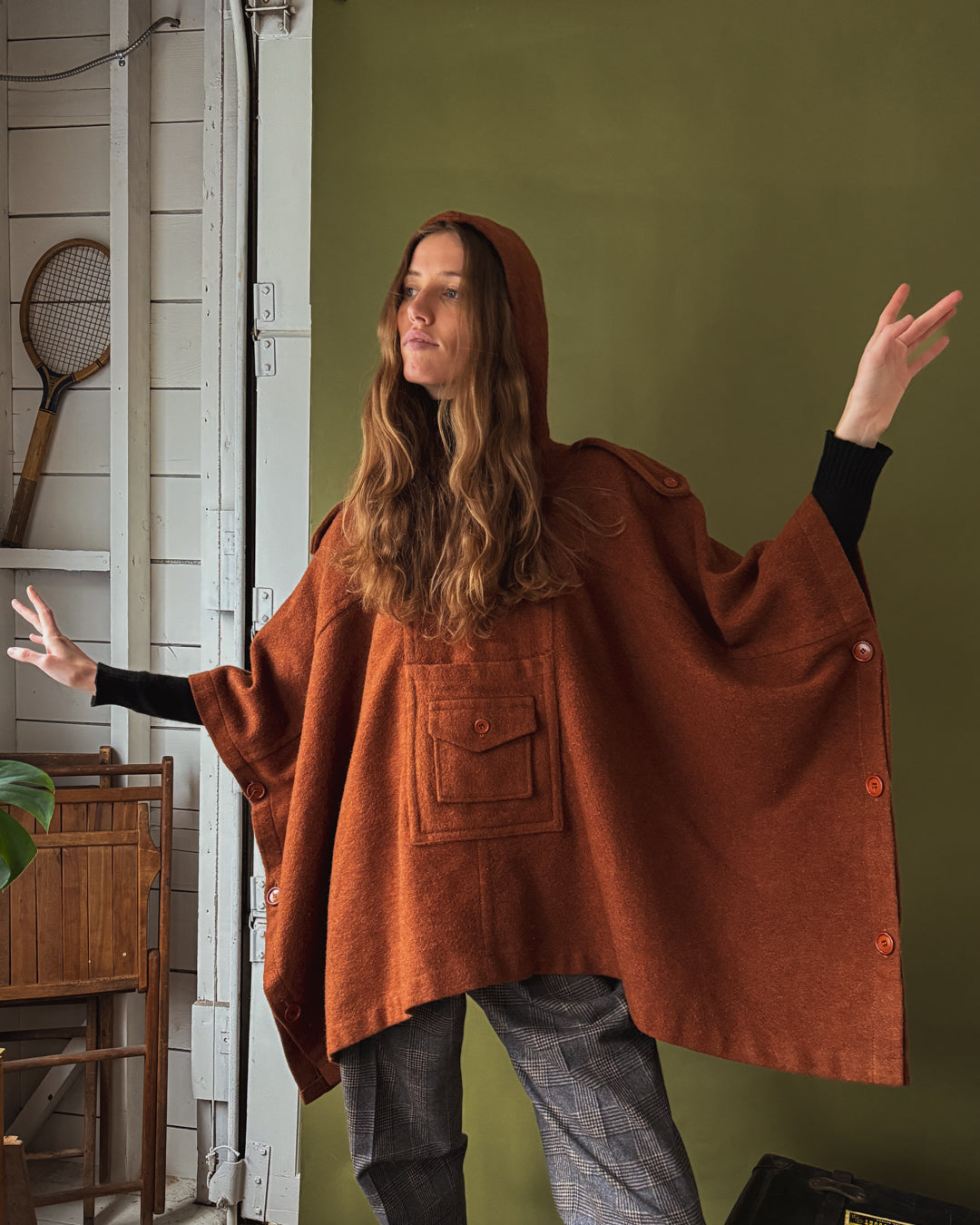 60s Hooded Wool Poncho | OSFM