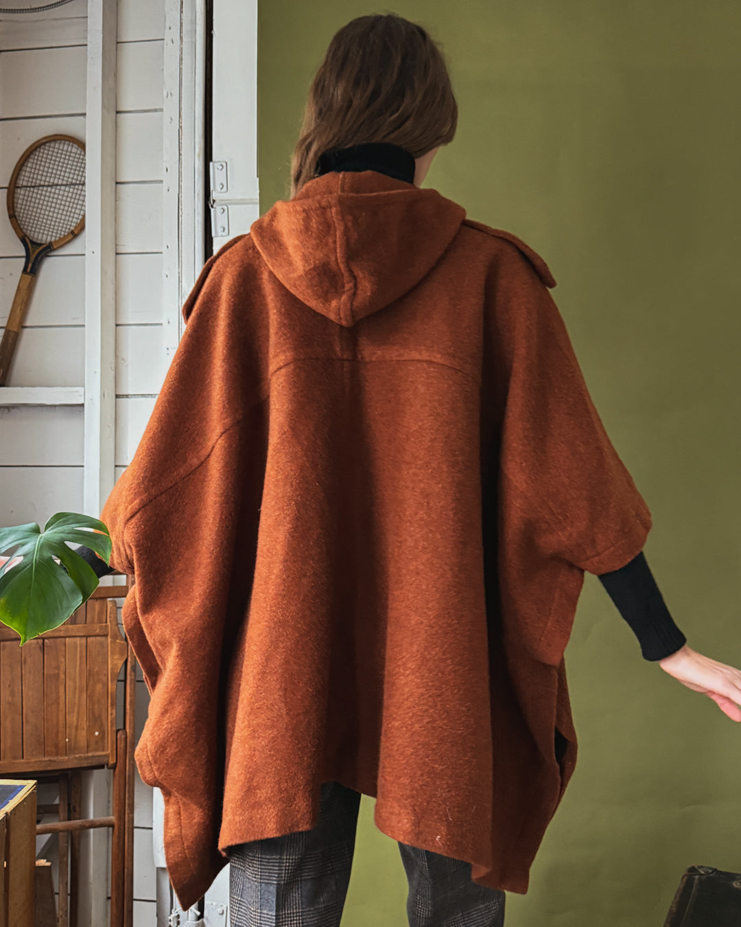 60s Hooded Wool Poncho | OSFM