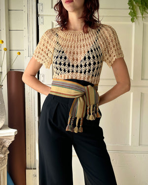 40s Ivory Crochet Top | S-M