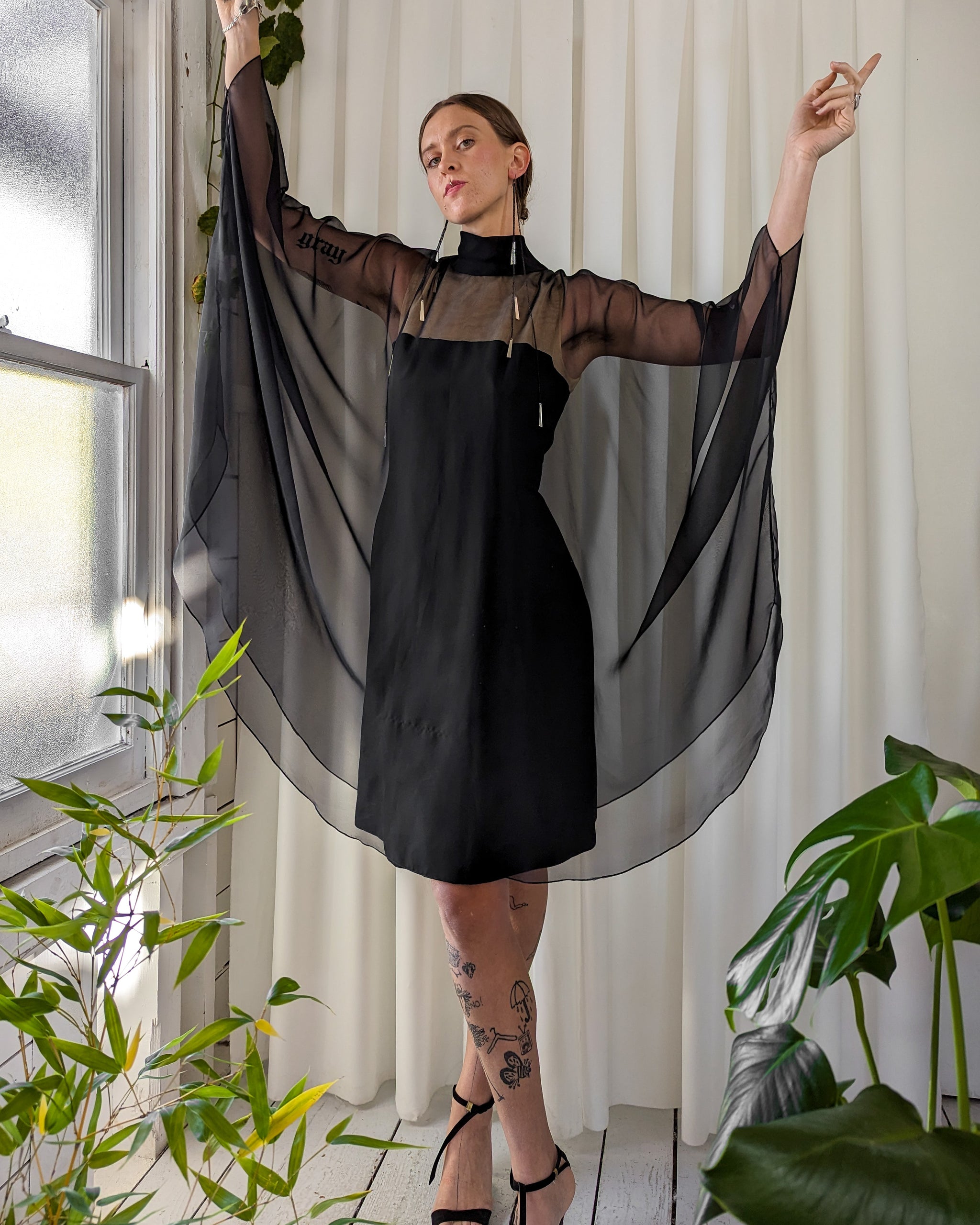 60s Estevez Silk Cape Dress | M - Lucky Vintage 60s Estevez Silk Cape Dress | M - Lucky Vintage