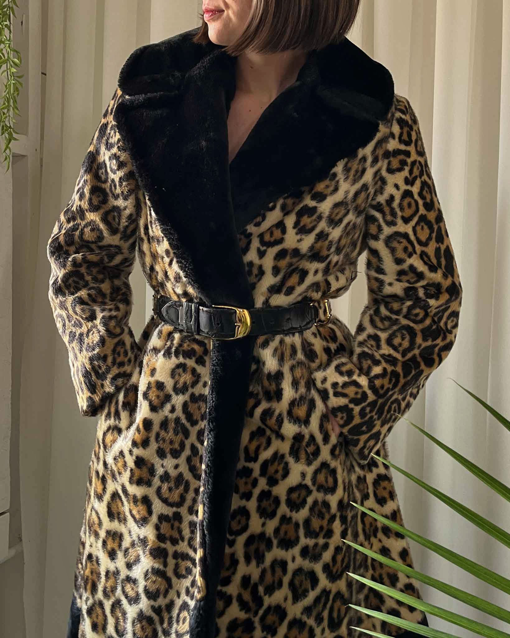 60s Faux Leopard Fur Coat - Lucky Vintage