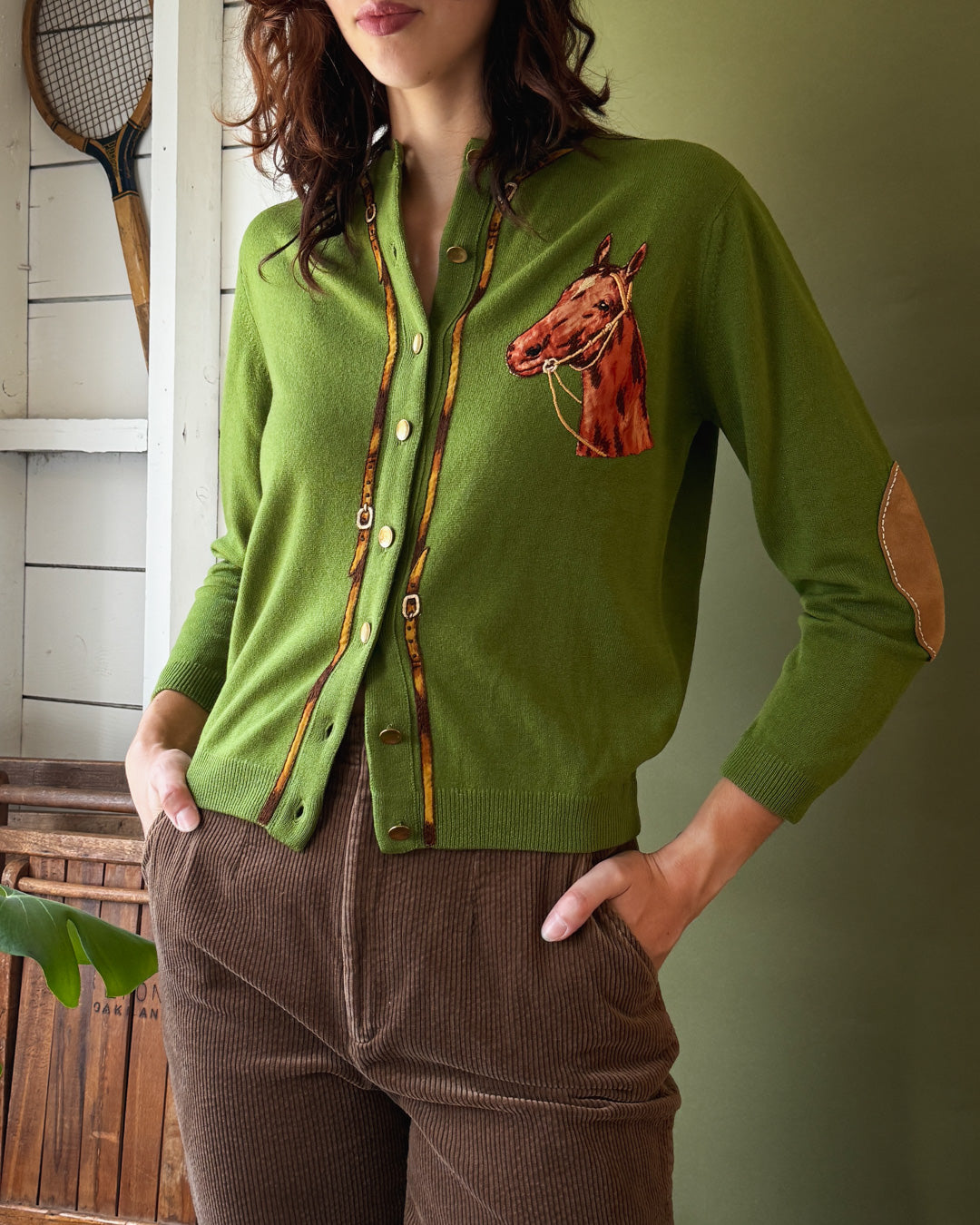 50s Cashmere Horse Cardigan | M