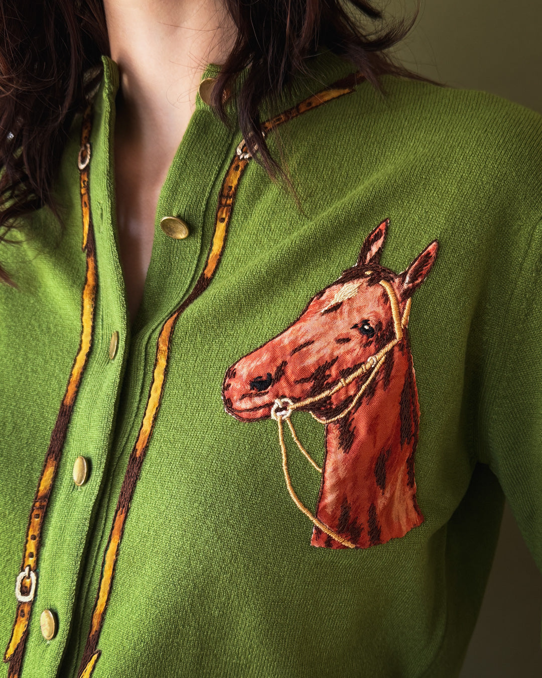 50s Cashmere Horse Cardigan | M