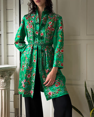 70s Green Embroidered Robe | M