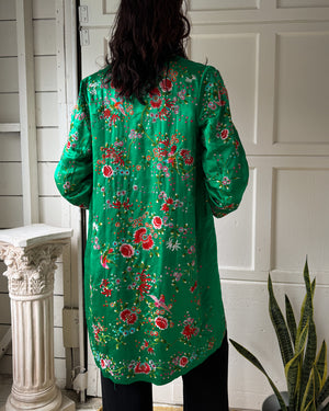 70s Green Embroidered Robe | M