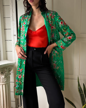 70s Green Embroidered Robe | M