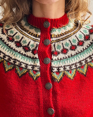 60s Red Fair Isle Cardigan | S-M