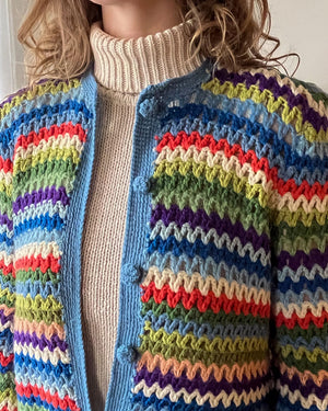 60s Colorful Hand Knit Cardigan | M