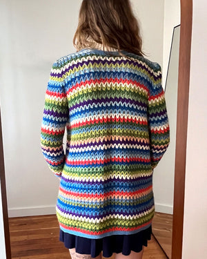 60s Colorful Hand Knit Cardigan | M