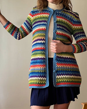 60s Colorful Hand Knit Cardigan | M