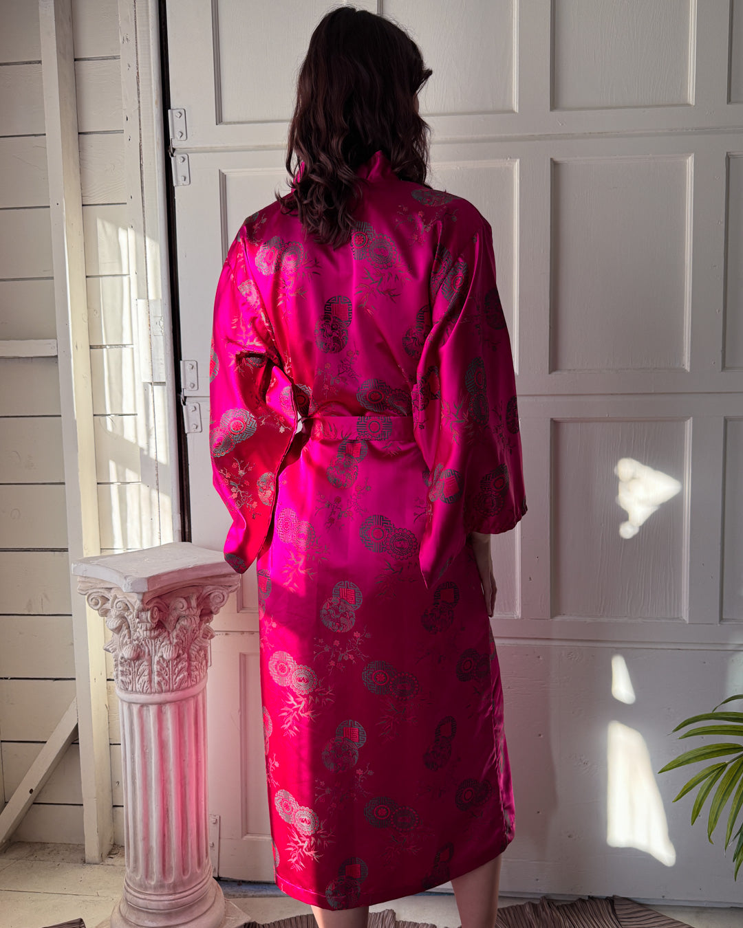 60s Style Robe 60s Fuchsia Silk Robe | OSFM - Lucky Vintage