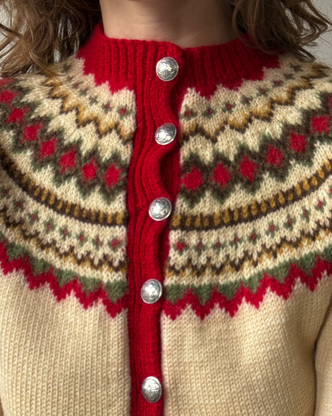 60s Ivory Fair Isle Scandinavian Cardigan | M