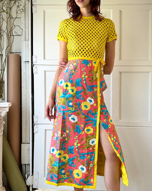 70s Nude Illusion Lattice Dress | M