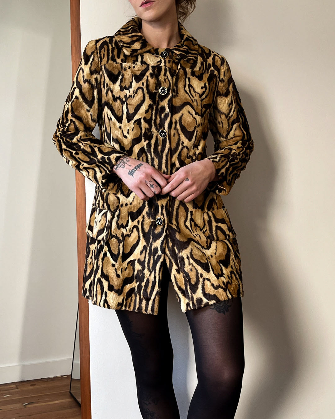 60s Leopard Print Faux Fur Jacket | S-M