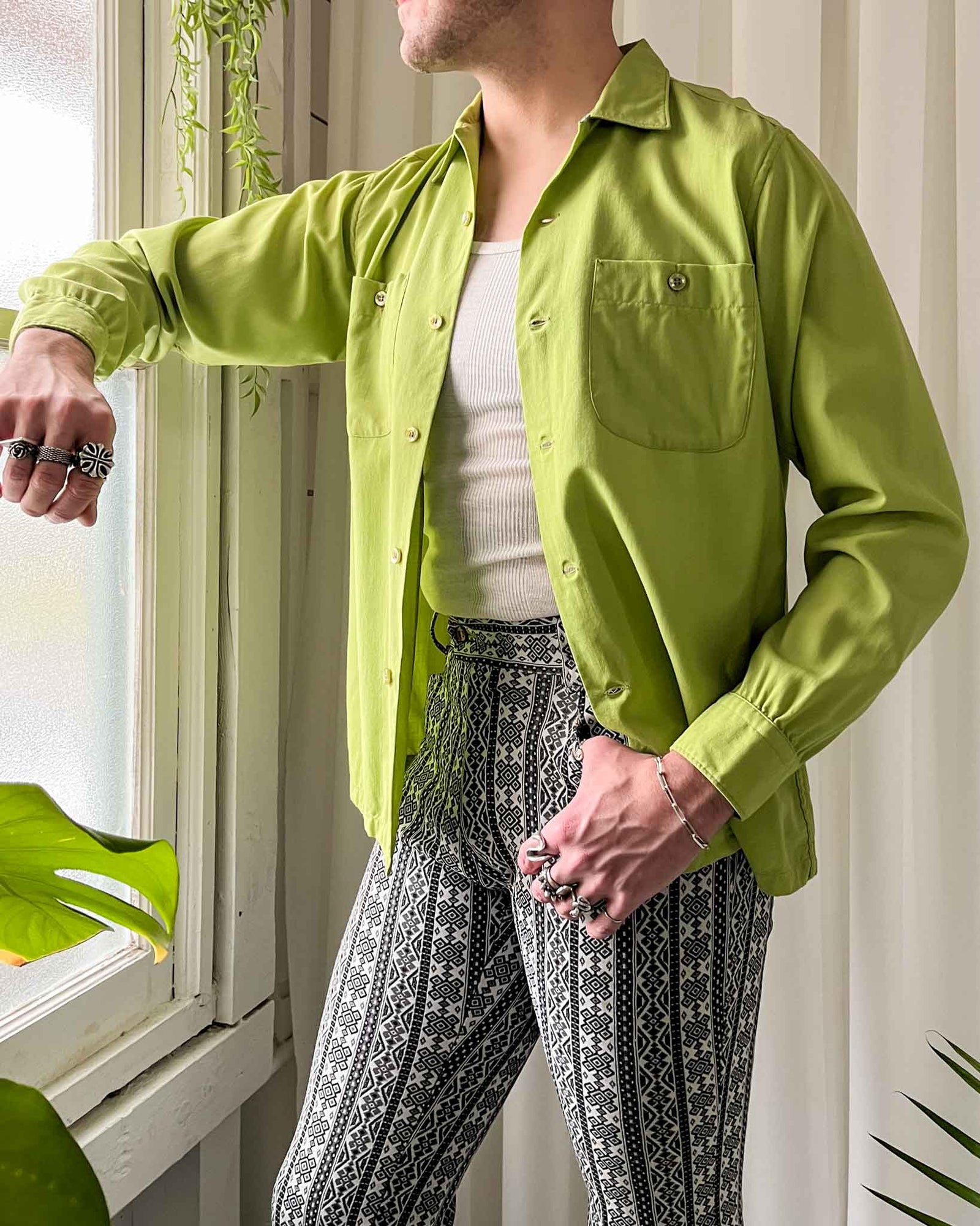 50s-60s Pendleton Loop Collar Shirt | M