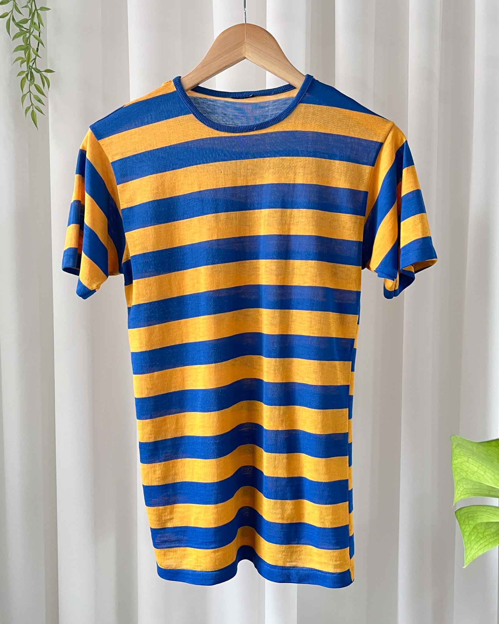 Blue and yellow striped t shirt best sale