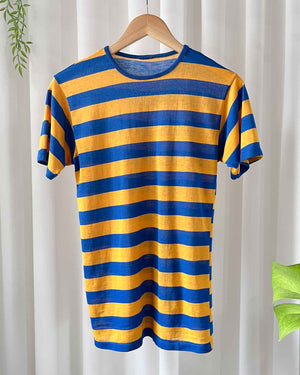 60s Blue & Gold Striped T-Shirt | S