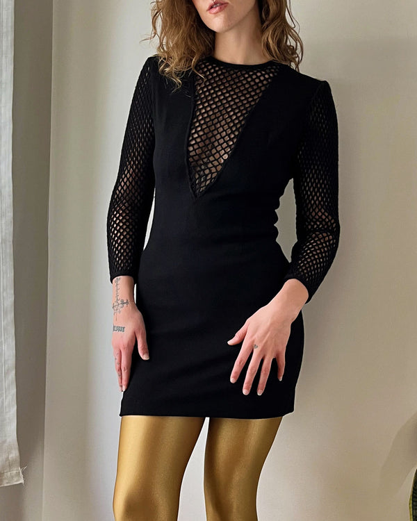 60s Black Fishnet Mini Dress | S-M
