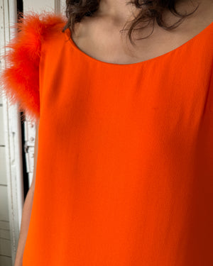 60s Orange Feather Mini Dress | M