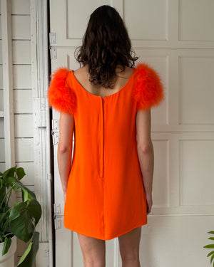 60s Orange Feather Mini Dress | M