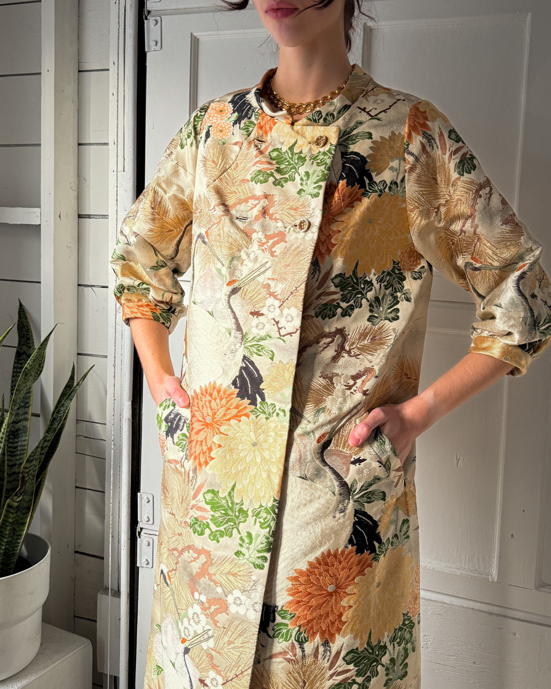 60s Silk Brocade Cranes Jacket | M-L