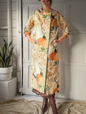 60s Silk Brocade Cranes Jacket | M-L