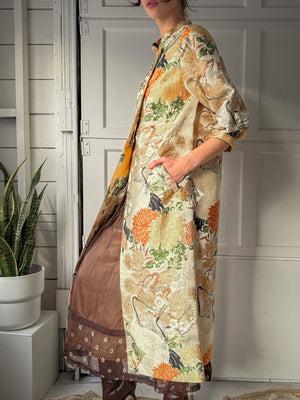 60s Silk Brocade Cranes Jacket | M-L