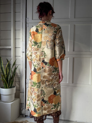 60s Silk Brocade Cranes Jacket | M-L