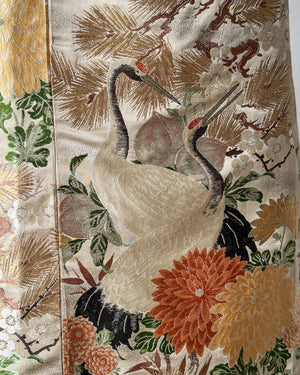 60s Silk Brocade Cranes Jacket | M-L