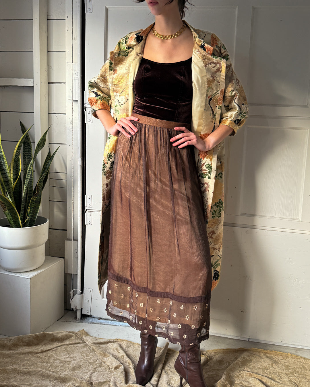 60s Silk Brocade Cranes Jacket | M-L